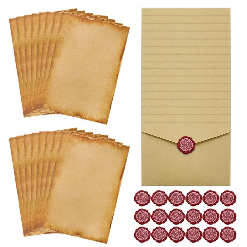 Papier à Lettres Et Enveloppes Vintage En Kraft - Lot De 48 Pièces Avec 16 Autocollants De Cire - Pour Correspondance, Invitations, Cadeaux