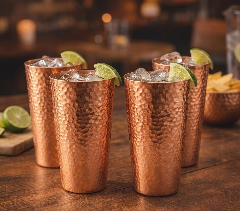 Vasos de cobre martillado Ayurveda estéticos para beber agua pura diario
