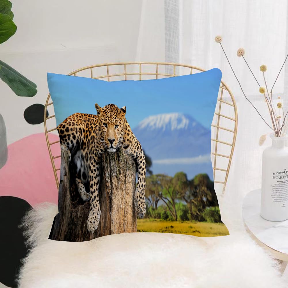 Hyosxw Leopard Sitting On A Tree On A Background Of - A5 Cushion Cover,Throw Pillow Case Home Decorative For Living Room Bedroom Sofa Chair 18X18 Inch,Leopard Sitting On A Tree On A Background Of Mount Kilimanjaro,Pillowcase 45X45cm