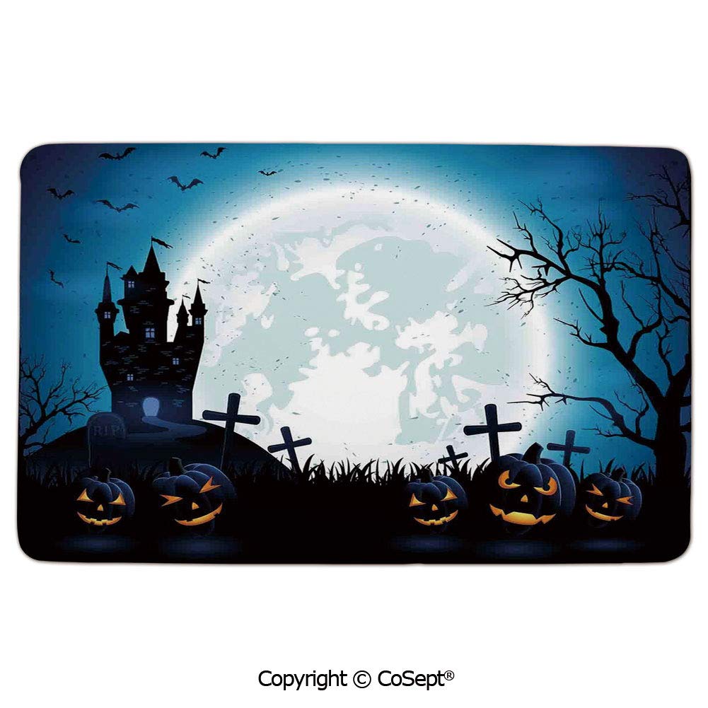 Non Slip Bathmat,Doormat,Bathroom Bath Floor Kitchen Area Door Entrance Rugs Mat,Spooky Concept with Scary Icons Old Celtic Harvest Figures in Dark Image,for Bedroom Bathroom Living Room Kitchen HOM