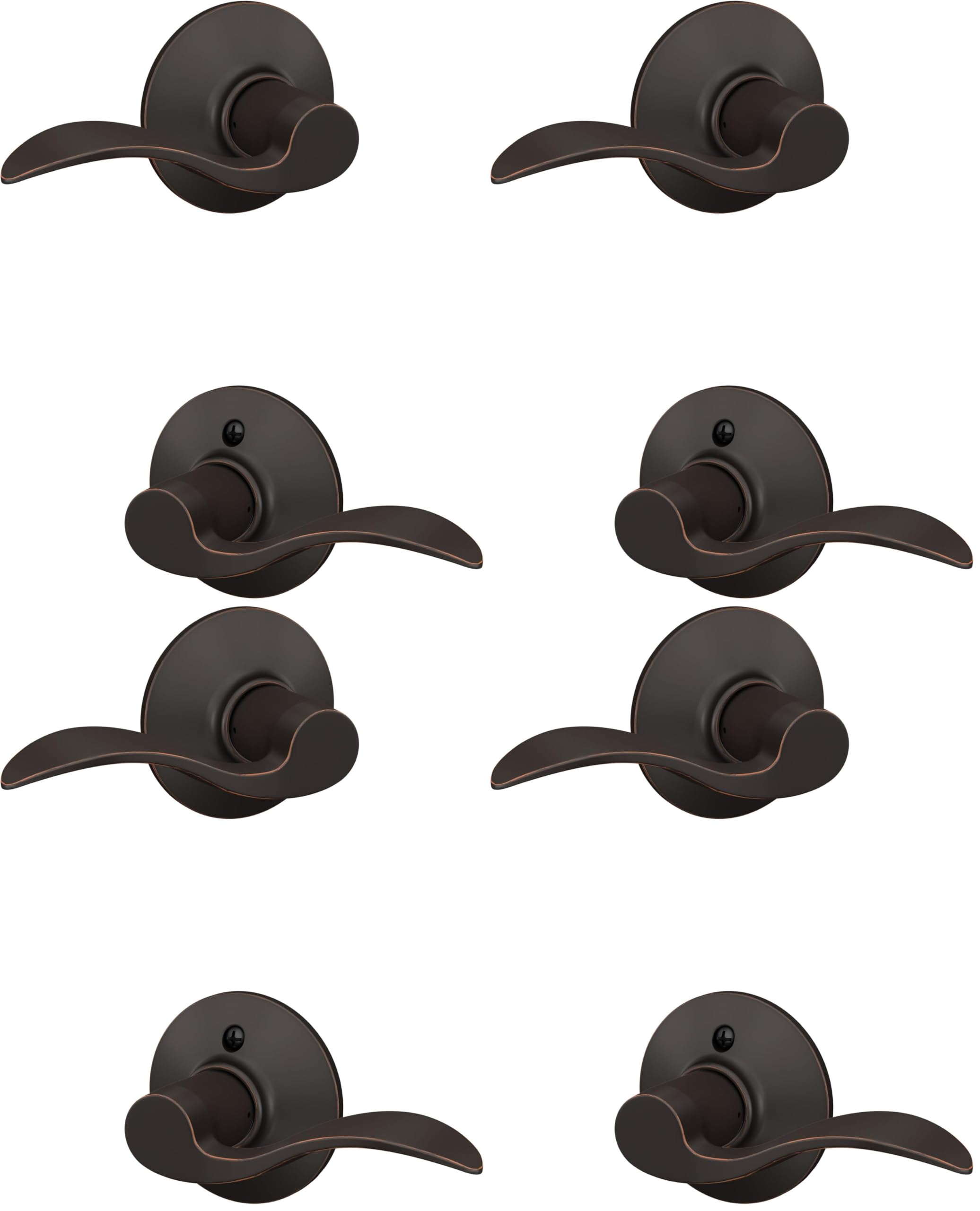 Schlage F10 ACC 716 Accent Door Lever, Hall &amp; Closet Passage Lock, Aged Bronze (Pack of 4)