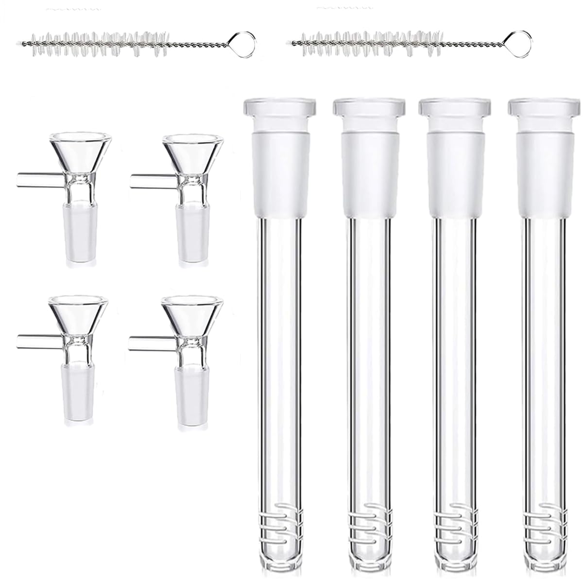 Glass Bong Downstem and Bowl Set for Water Pipes, Accessories for Hookah with 14.5mm Downstem and 14.4mm Bowl, Glass Pipe Filter with 2 Cleaning Brushes (6.3In Down Stems +4 Funnels)