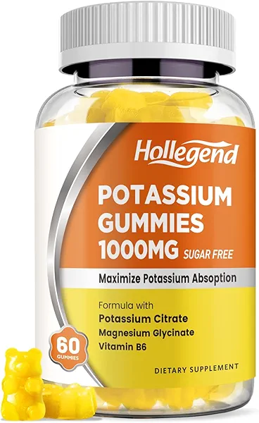 HOLLEGEND Potassium Gummies 1000mg, Maximize Potassium Absoption Blend with Vitamin B6 Magnesium, Potassium Citrate Supplement for Adults, Sugar Free, 60 Count