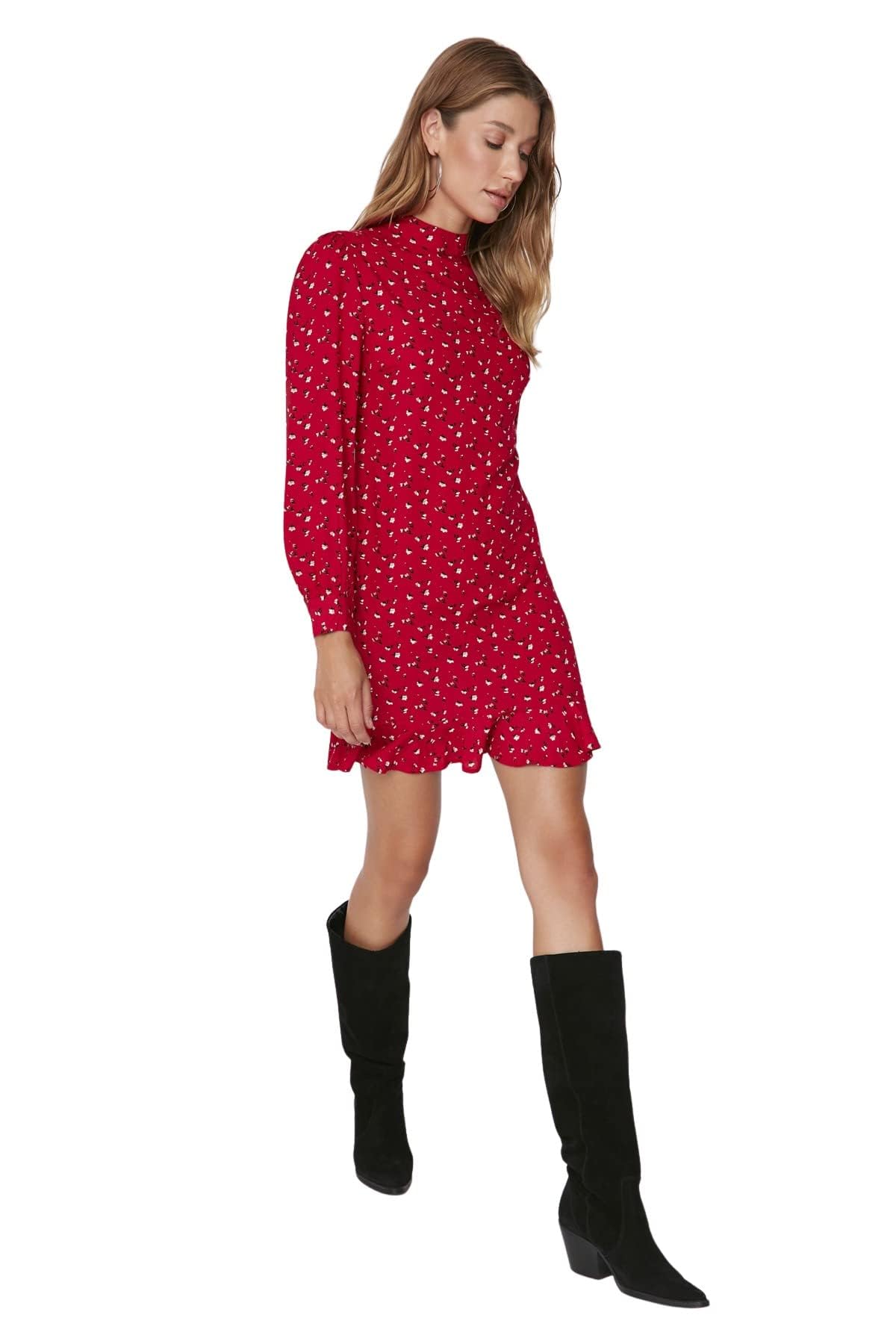 TRENDYOL Damen Woman Midi A-line Standing Collar Woven Dress Kleid (1er Pack)
