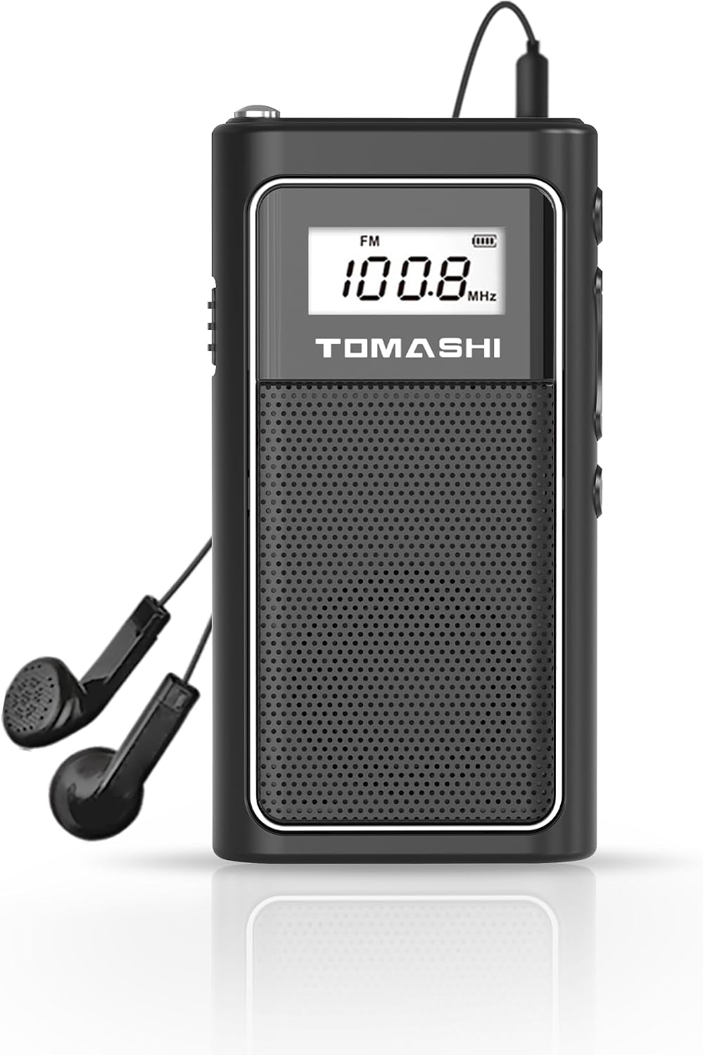 TOMASHI Portable FM Radio with Speaker, Auto Scan Pocket Radio, USB-C Rechargeable & Battery Operated, Micro SD MP3 Player, Mini Radio with Digital Display and Stereo Earphones for Home & Travel