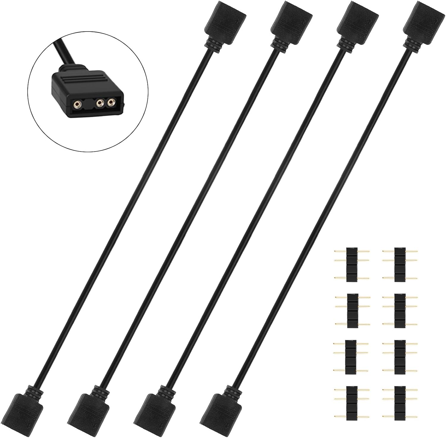 4 Pcs 5V 3-Pin ARGB Extension Cable, ARGB 1-to-1 Female to Female Cable Extension PC for Computer Case Fans and Addressable LED Strips, RGB Splitter Cord (ARGB Extension Cable)