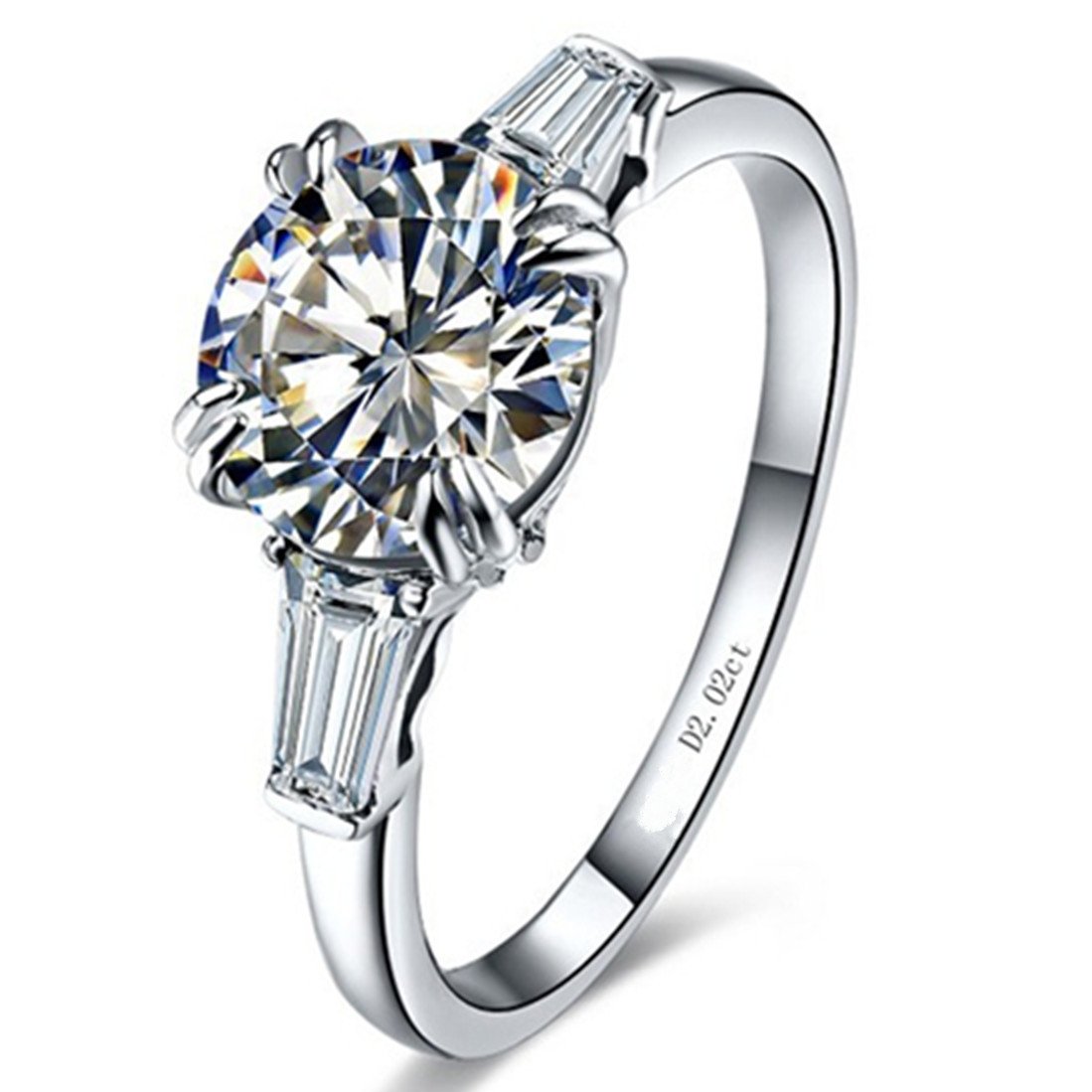 18K White Gold Test Positive 2CT Ladder Sider Synthetic Diamond Moissanite Ring Engagement