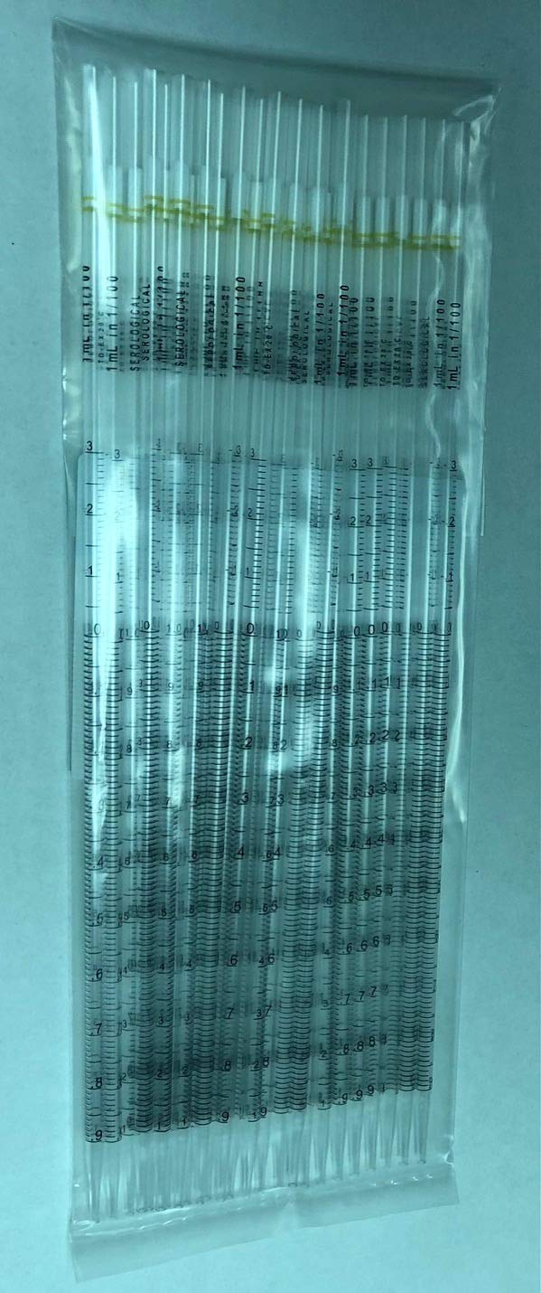 Pipetas serológicas empaquetadas a granel, estériles, volumen de 1 ml (20 de 25/paquete en un estuche; 500/caja)