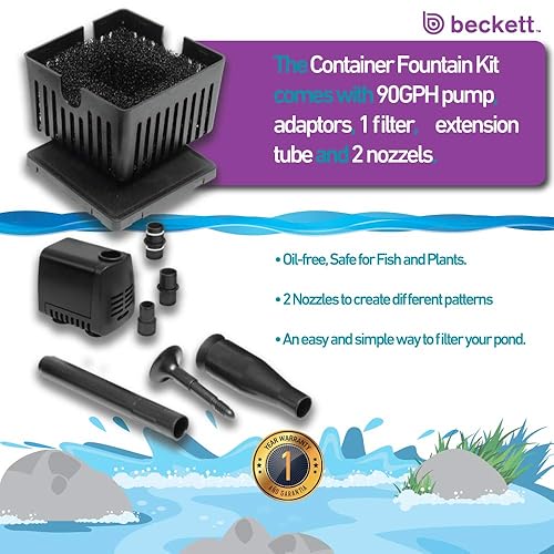Miniatura 5 de Beckett Corporation CGFK60 7207210 - Kit de bomba de fuente de 5 vatios para estanques de patio, fuentes de contenedores, fuentes de interior y