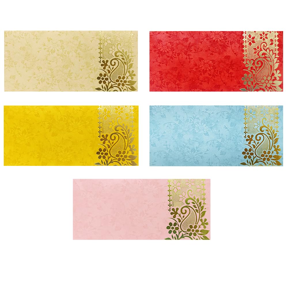 TOPSHELF 100 Pcs Unique Printed Design Shagun Envelopes, Designer, Money Shagun Cash Envelopes, Sagan Cards for Weddings Birthdays Rakhi Gifting ect (Ambi Flower design) 100