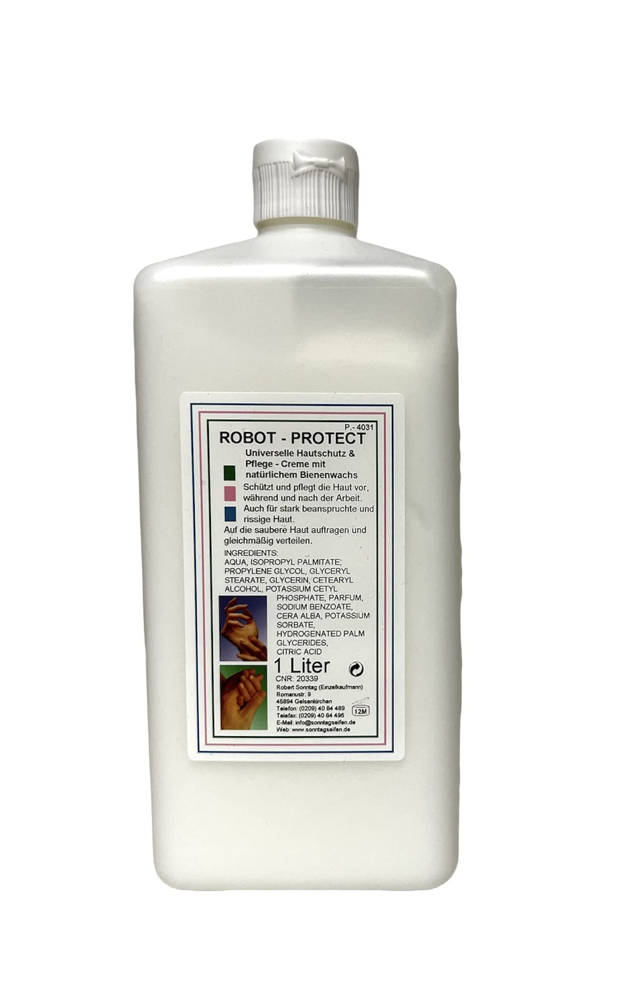 Robot Protect, Handcreme mit Bienenwachs, Pflege und Schutz für beanspruchte Hände, Vorteilsflasche 1000 ml
