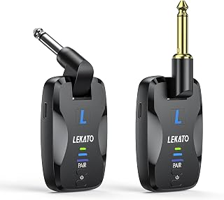 LEKATO 2.4GHz Guitar Wireless System Wireless Guitar Transmitter Receiver Designed with Slient Jack Rechargeable Digital Guitar System for Electric Guitars Bass Keyboards