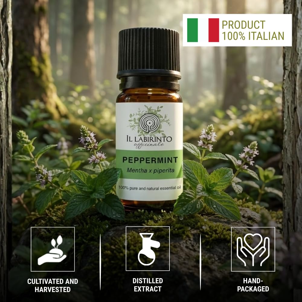 Olio Essenziale Menta Piperita puro alimentare Italiana Il Labirinto Officinale - Oli Essenziali Naturali - Olio essenziale per Diffusori e Umidificatori, Aromaterapia - 10ml