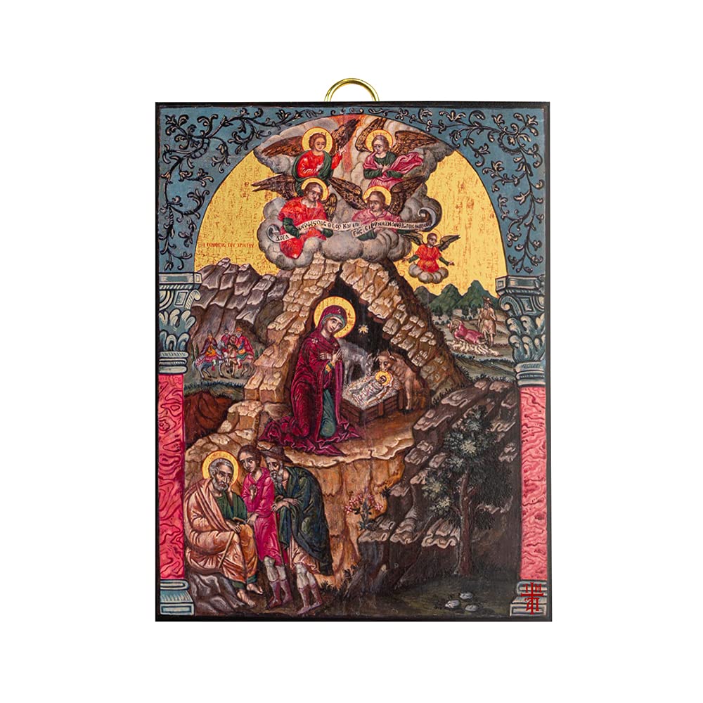 The Nativity 18th Century Greek Orthodox Byzantine Gilded Icon (14 x 18 cm)