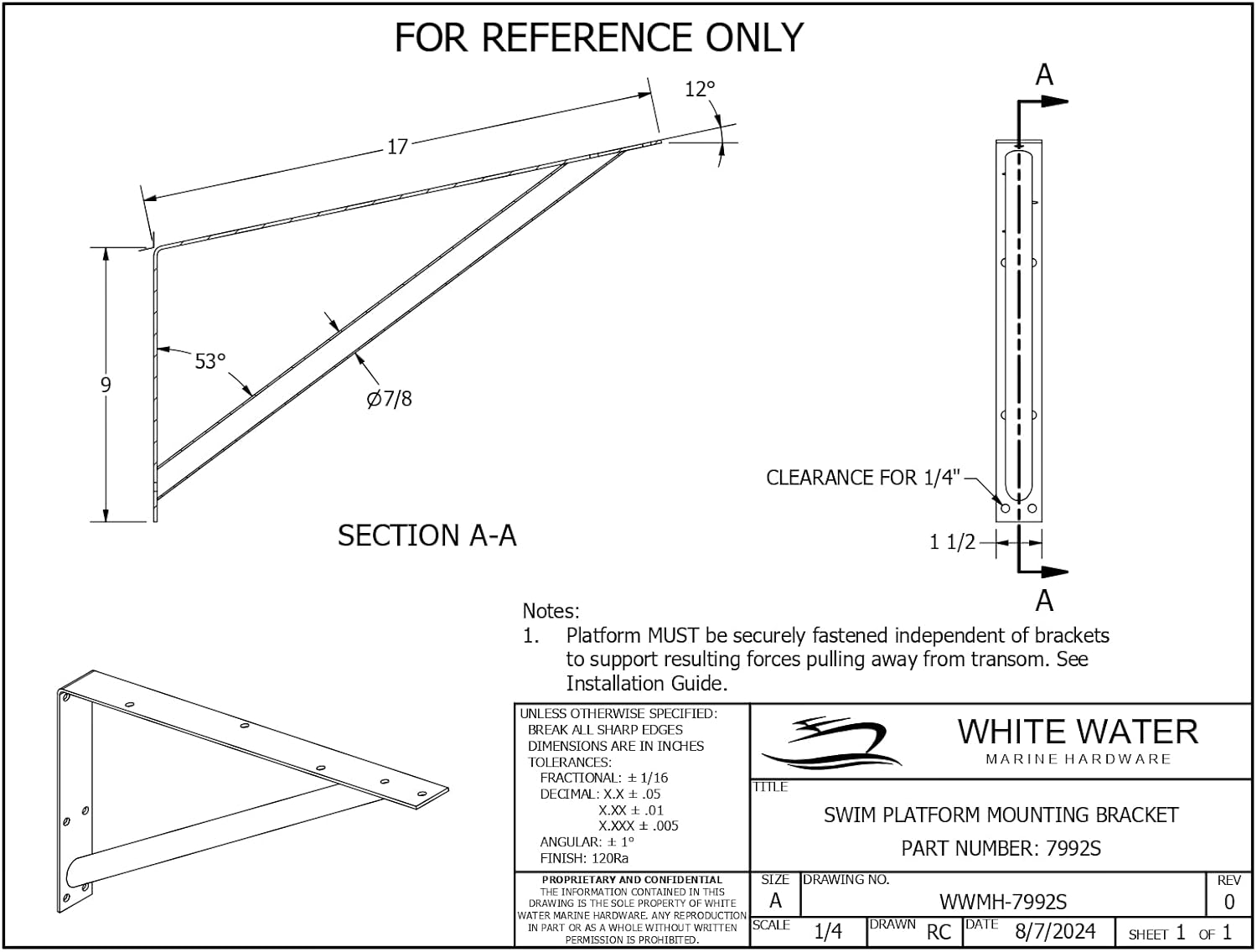 White Water Swim Platform Mounting Bracket