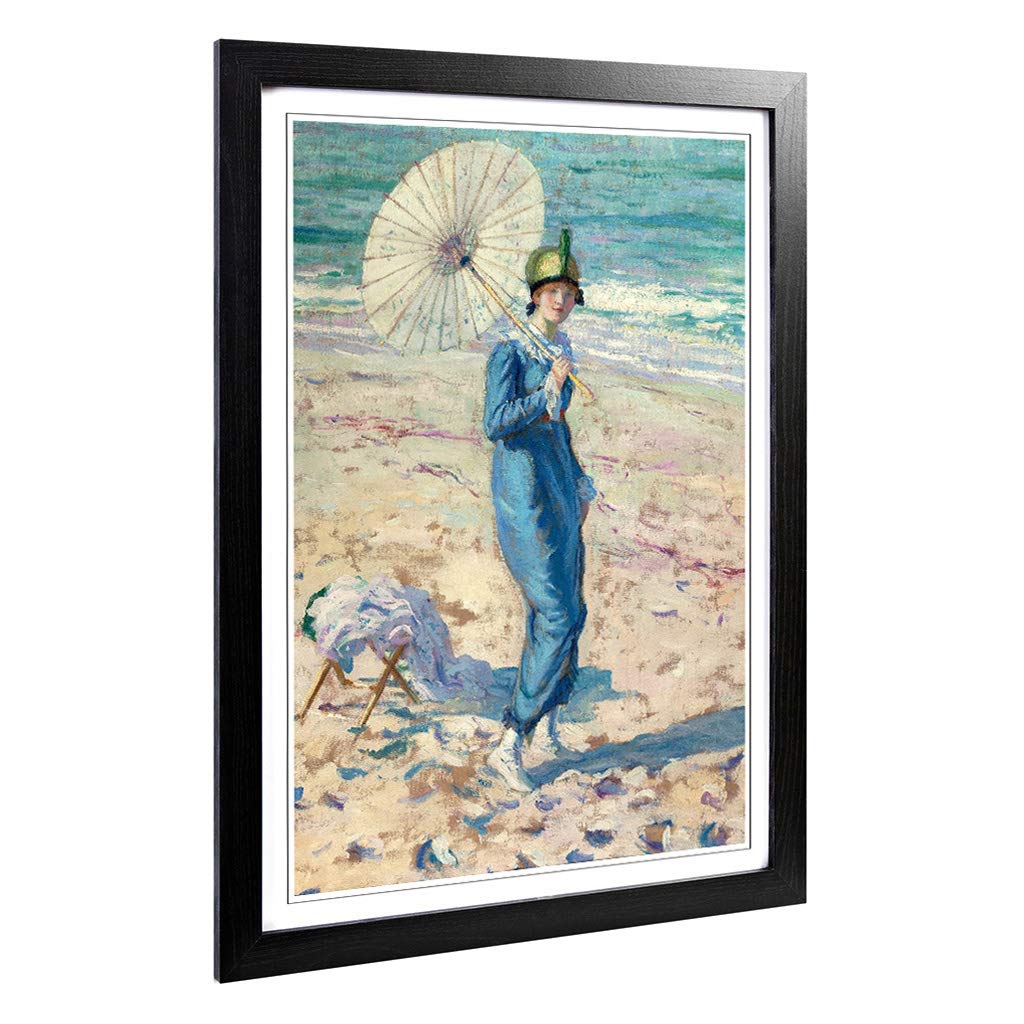 Big Box Art Framed Print of Frederick Carl Frieseke Lady on The Beach Design | Wall Art Picture | Home Decor for Kitchen, Living Room, Bedroom, Hallway, Black, A2 / 24.5x18 Inch / 62x45cm