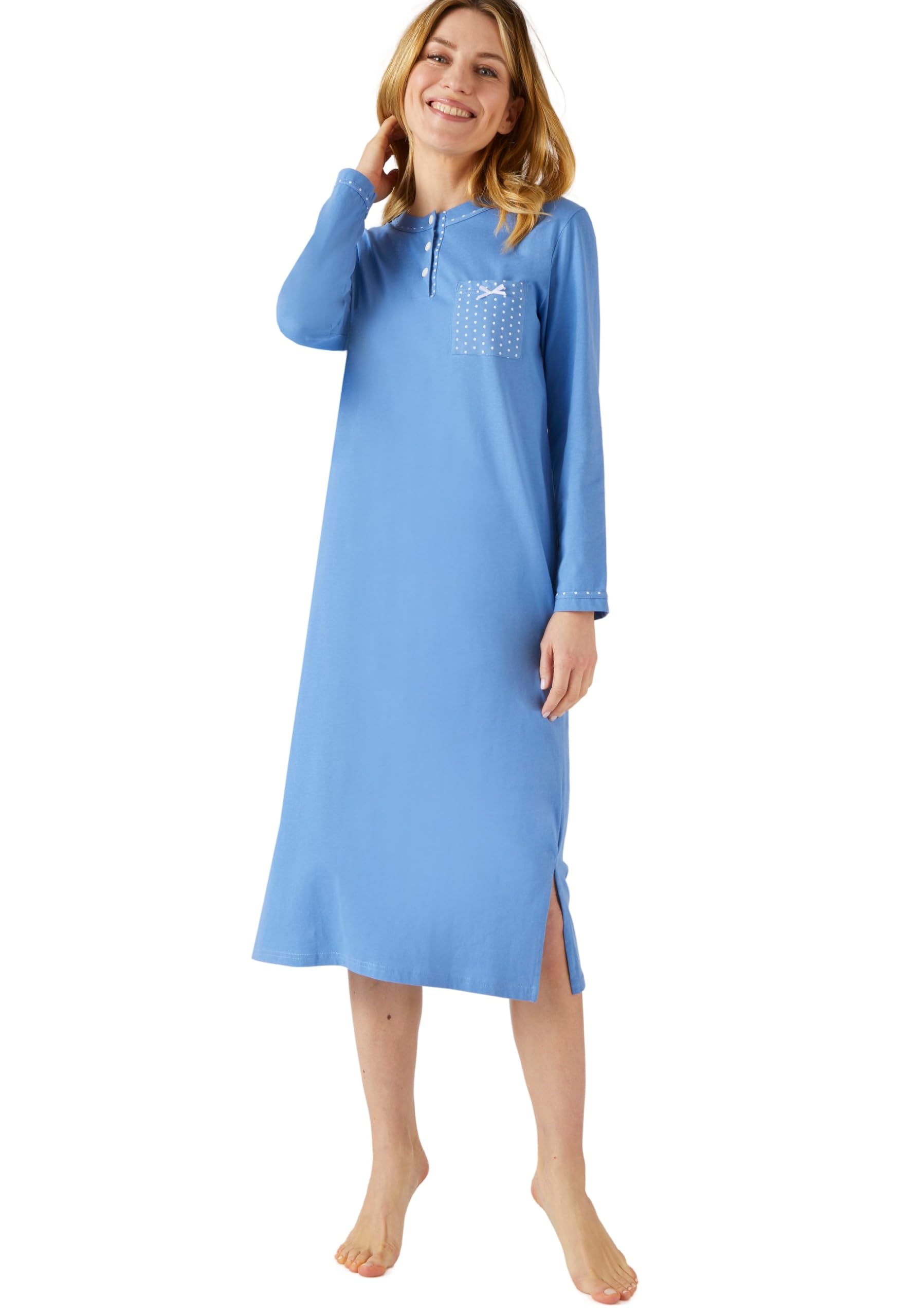 Damart Women's Chemise de nuit Manches Longues, Maille Jersey Bed Jacket, BLEU, 38-40 (S)