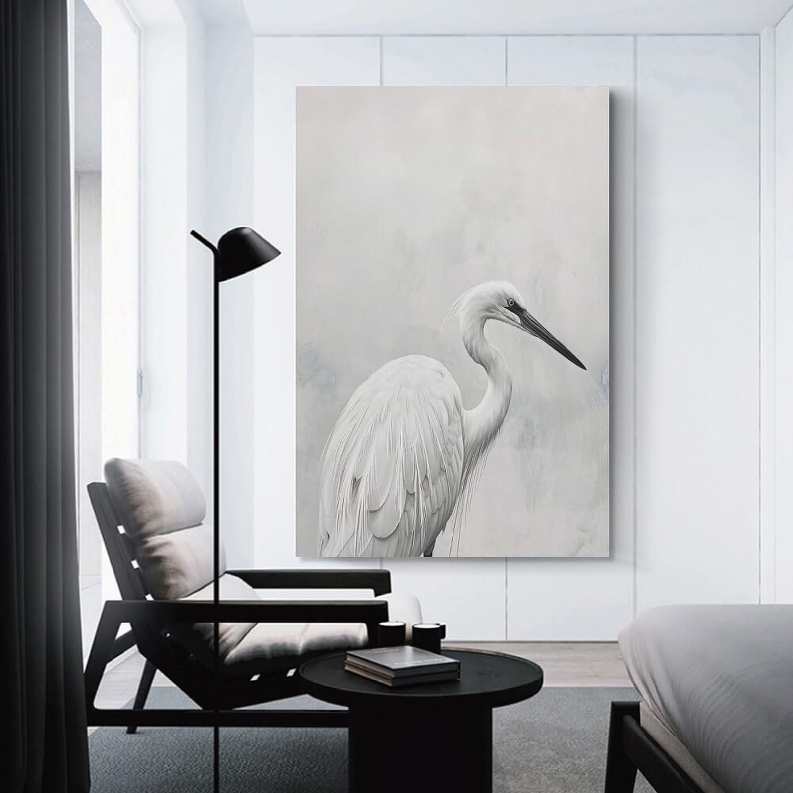 Junmoney Unframe-Style-23 White Egret In Fog Wall Decor Canvas Print, 12X18inch(30X45cm), For Lounge, Bedroom Or Personal Spaces, Thoughtful Wall Decor For Art Lovers
