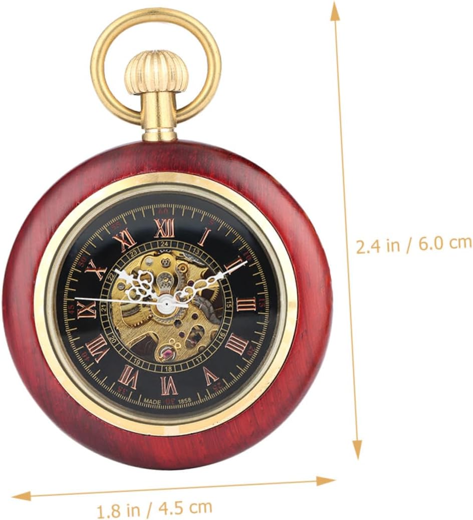 HOMSFOU Antique Mechanical Pocket Watch with Chain, Vintage Copper Textured Roman Numeral Hanging Watch for Men and Elderly, Classic Steampunk Timepiece for Daily Use