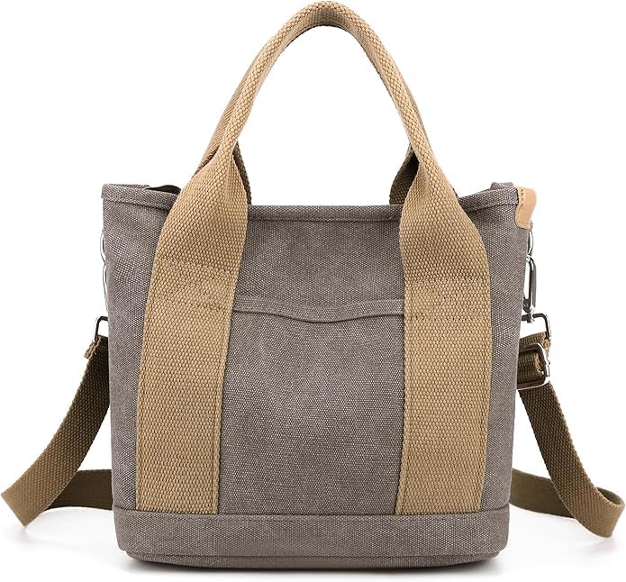 Image of Canvas Tote Bag for Women,Small Totes Bags with Zipper Crossbody Purse with Pockets Large Shoulder Handbag,2 Sizes