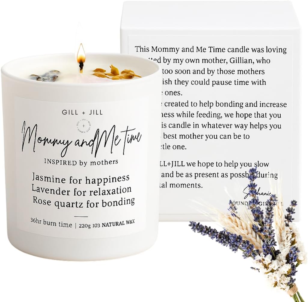 Premium Candle Gifts for New Mom – After Birth Gifts for Women – Postpartum, Baby Shower & Pregnancy Gift for Expecting Mom – Paraffin-Free Natural Soy Wax - Rose Quartz Crystal, Lavender & Jasmine