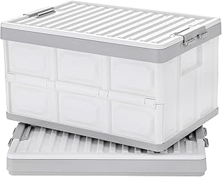 Collapsible Storage Bins with Lids 30L, Folding Plastic Stackable Utilit...
