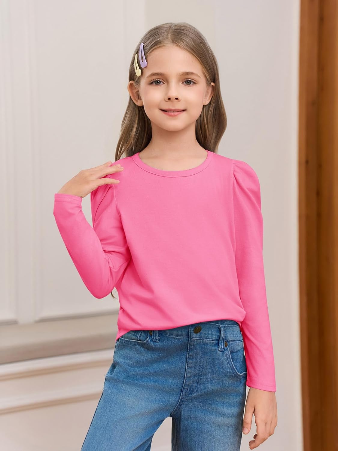 Haloumoning Girls Puff Long Sleeve T Shirts Casual Crewneck Loose Fit Tee Tops Kids Fall Clothes 5-14 Years - Image 2