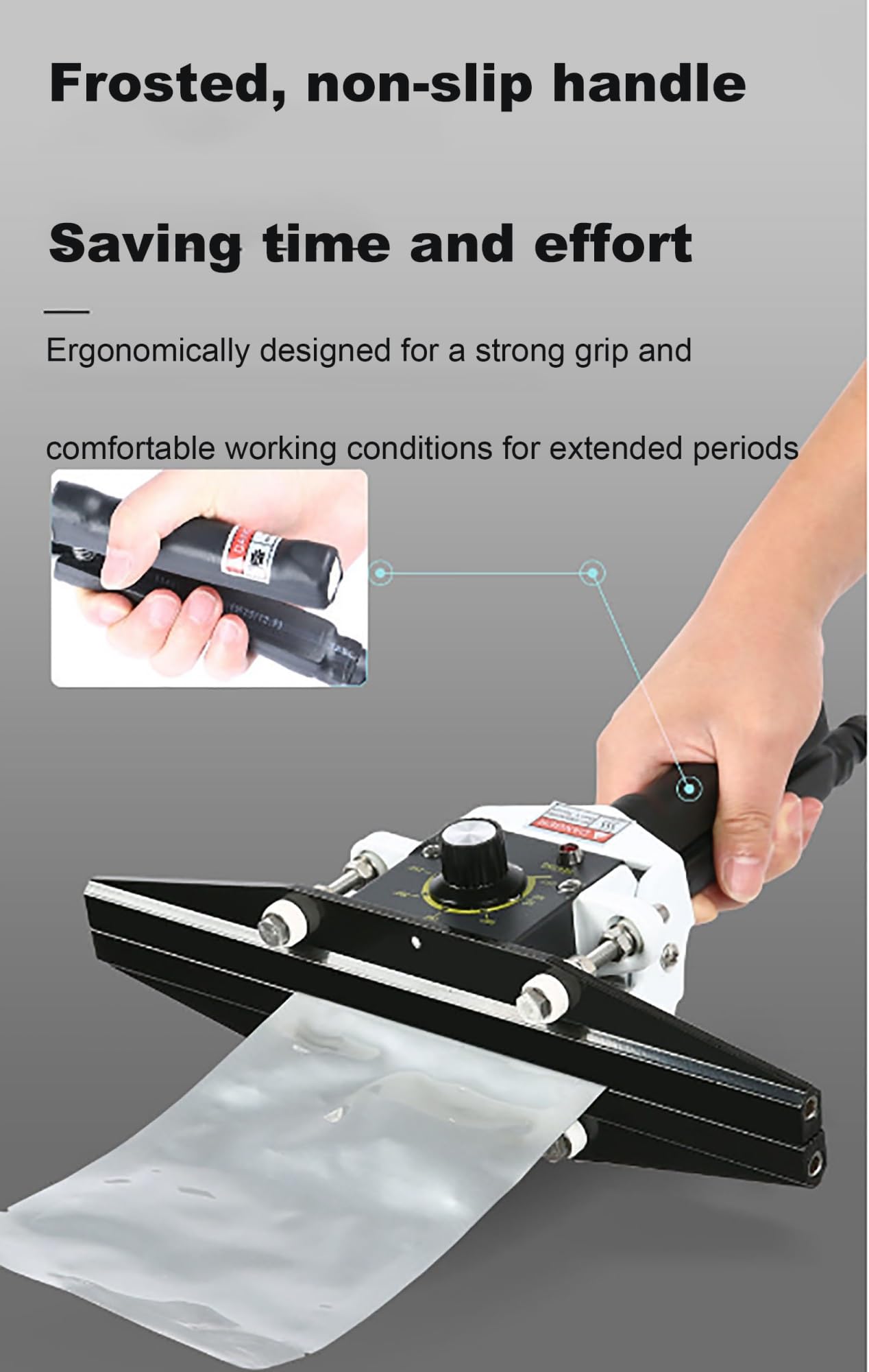 Selladora térmica de 600 mm, máquina de sellado portátil de mano para papel de aluminio y bolsas de papel kraft, 800 W con temperatura ajustable hasta 300 °C, ideal para sellar y embalar
