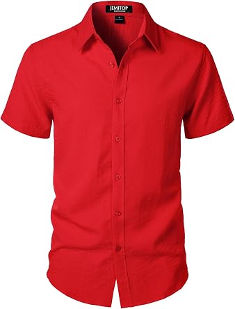 JEMITOP Mens Stretch Textured Short Sleeve Button Down Shirts Summer Casual Beach Wedding Vacation Shirt
