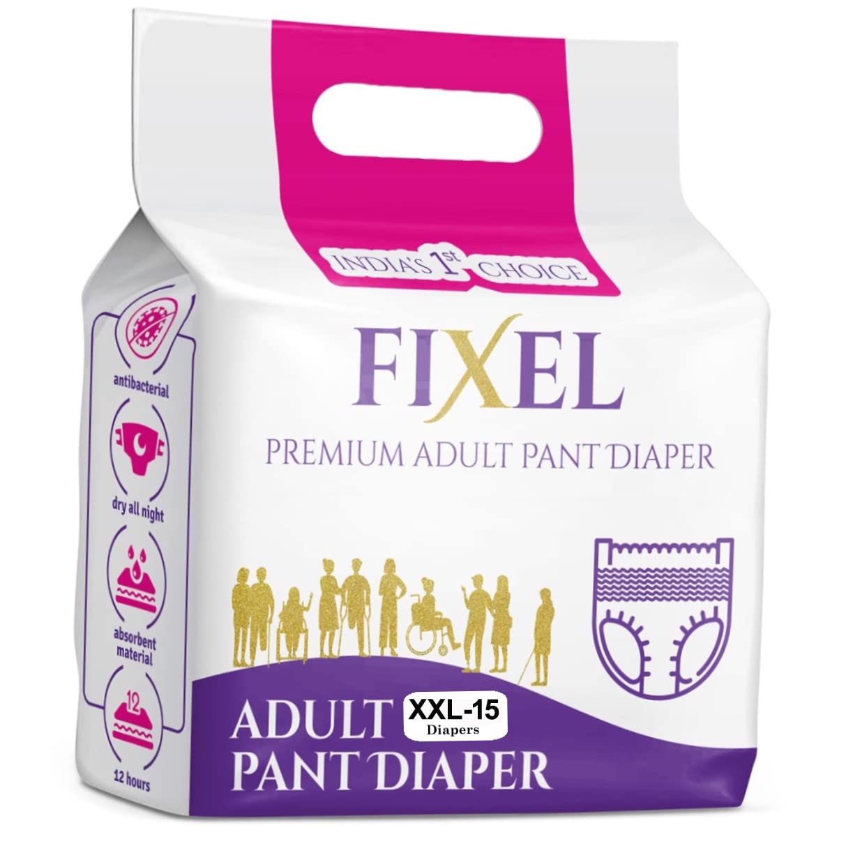 FIXEL Adult diaper pants XXL Waist size 93-157 cm (37"62"),Unisex-Pack of 1(15 count)-image-28