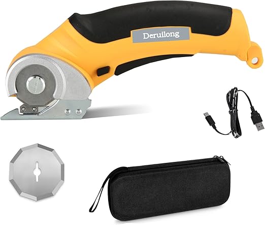 Cordless Electric Scissors,4.2V Cardboard Cutter Multi-Cutting Tools with a Replacement Blade/Charger, Carpet, Cardboard Cutter, Rotary Fabric Cutter with Safety Lock and Storage Box