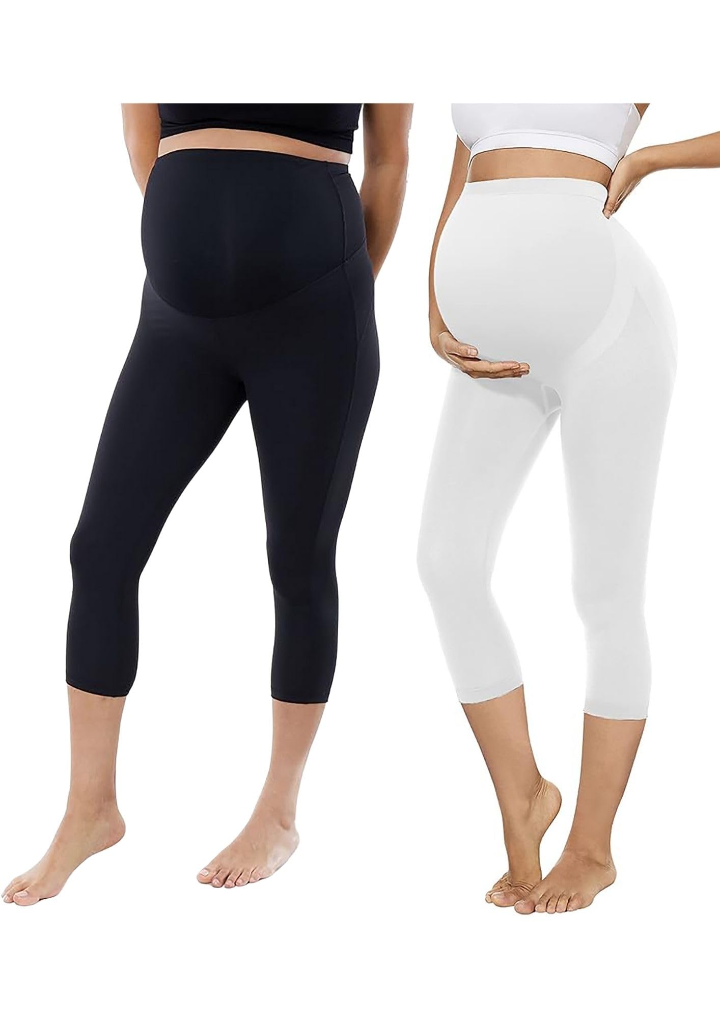 Women's Cotton Lycra 3/4 Capri Maternity Leggings - Comfortable, Seam-Free, High Waist Support, Stretchable Pants for Pre & Post Pregnancy-image-7