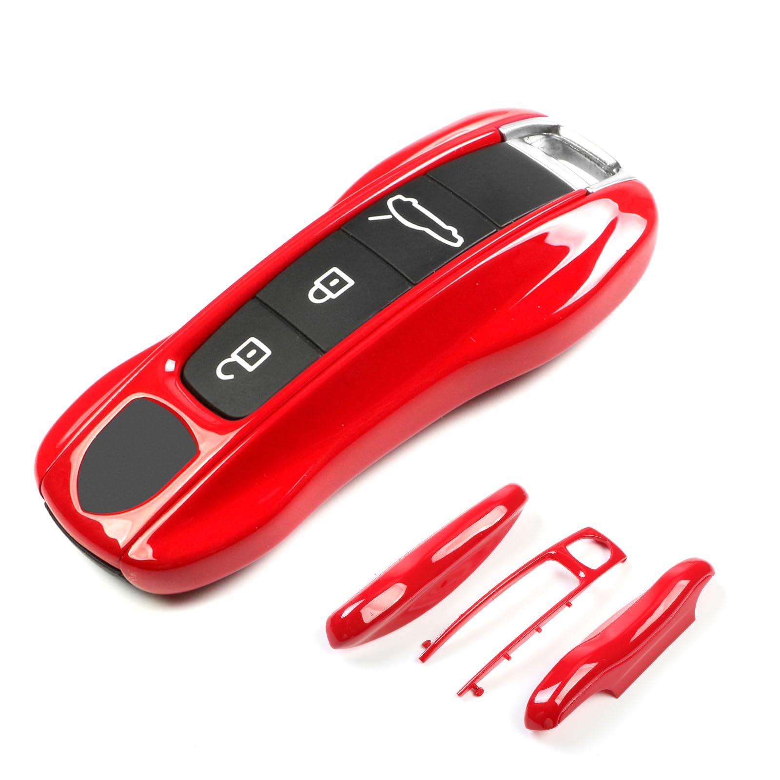 Aojezoor Carmine Key Fob Cover Compatible with Porsche Key Shell Key Fob Shell Replacement Compatible with Porsche Cayenne Panamera 911 718 Macan Boxster Cayman