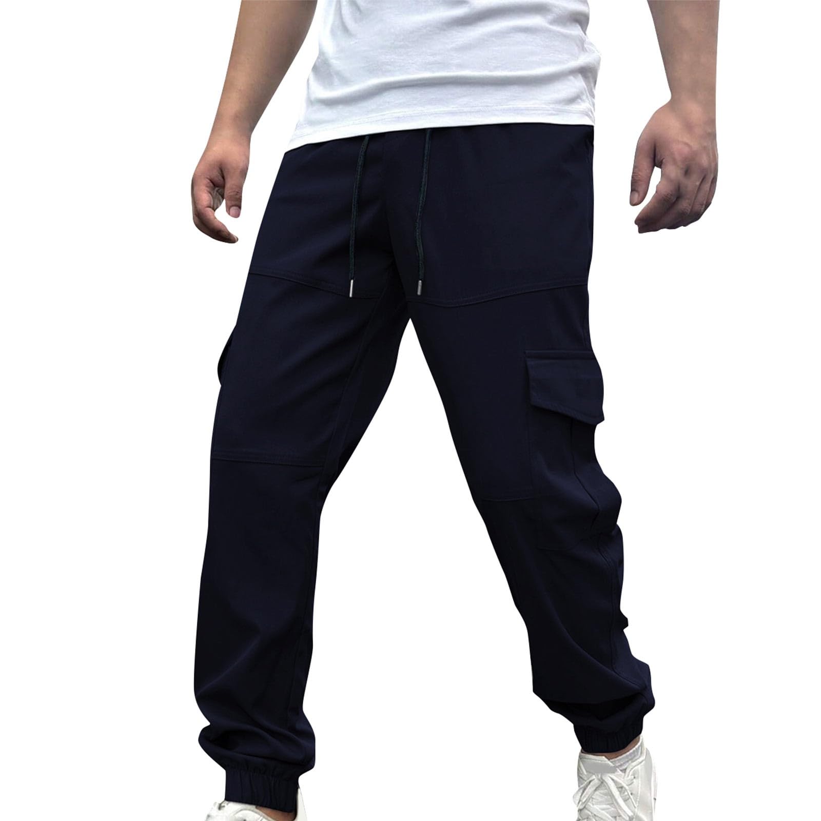 Generisch Pantaloni cargo da uomo lunghi: pantaloni outdoor con coulisse, pantaloni da lavoro con molte tasche, pantaloni sportivi con polsini, leggeri, traspiranti, per il tempo libero, tutti i
