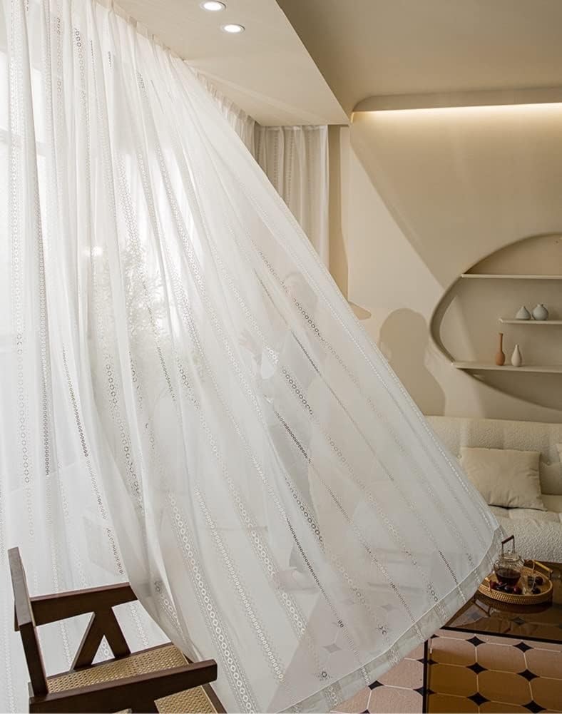 HooHero White Living Kids Baby Room 100 Wide Beautiful Sheer Curtains Home Decoration Gauze Voile Window Treatments Japanese Style Insulating Sunscreen Mirror Veil for Living Room Bedroom