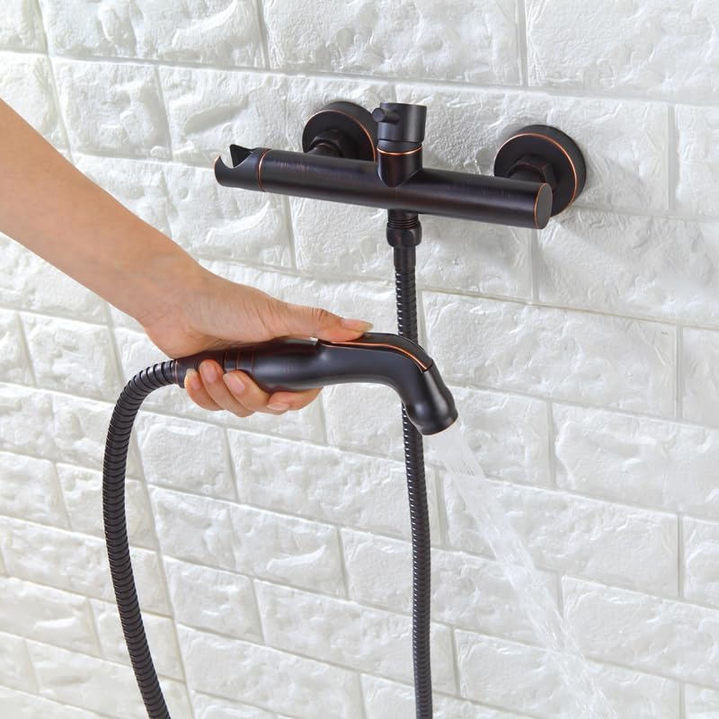 Oil Rubbed Bronze Wall-Mounted Bidet Spray Set - Hot & Cold Mixer Valve, Handheld Shower with Hose