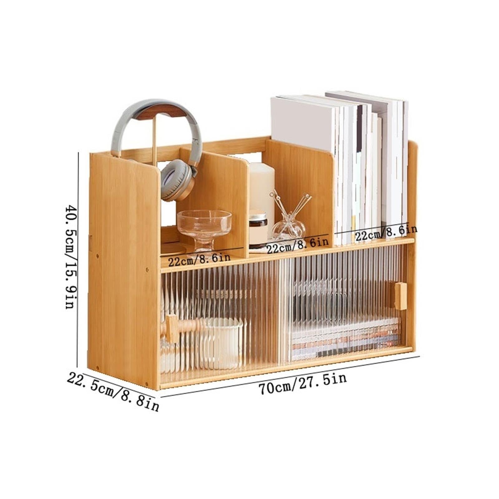 Petites étagères Bibliothèque de Table en Bambou avec Porte coulissante en Verre Bibliothèque de Table(L)