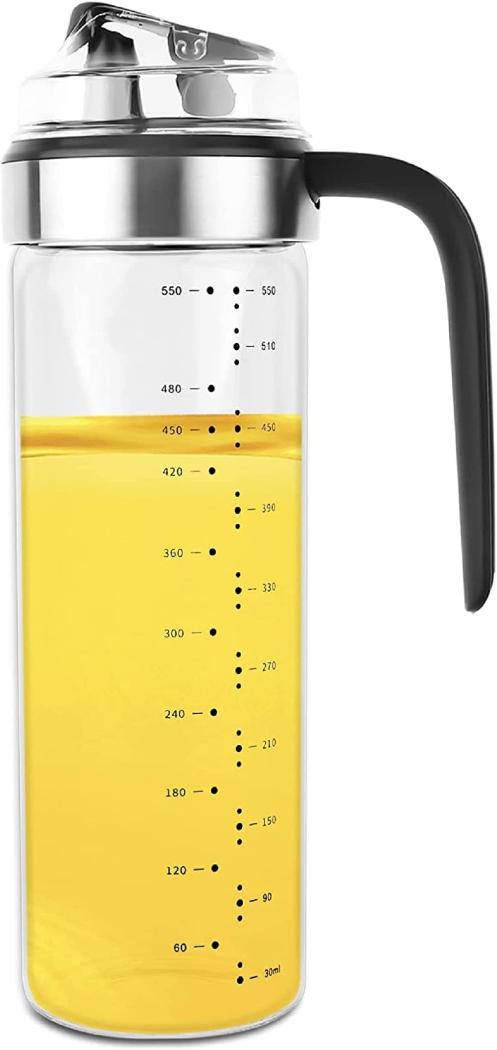 GALV Automatic switch Olive Oil Dispenser Bottle，Wide Opening for Easy Refill and Cleaning, Clear Glass Oil Bottle, Pouring Spouts, 18.6 Oz，Non-Drip Spout，Non-slip handle used for cooking in