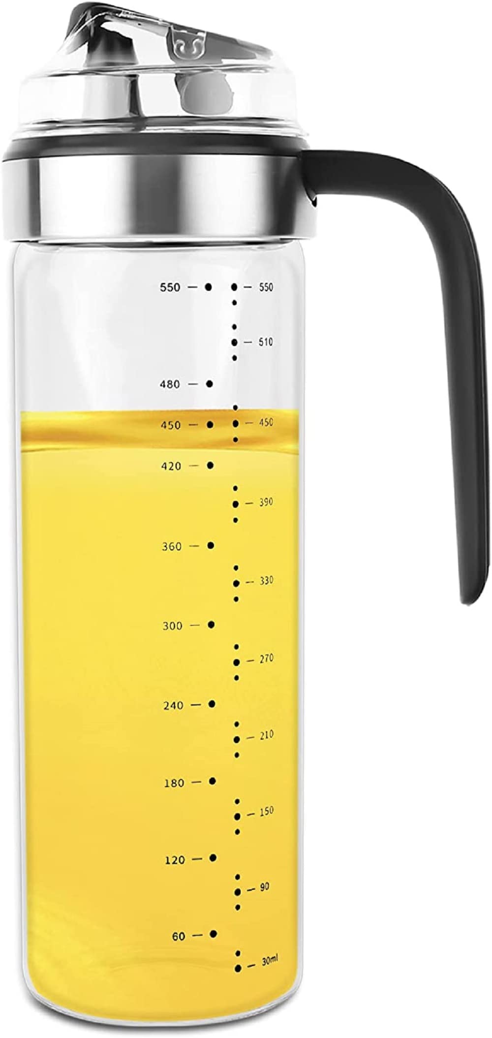 GALV Automatic switch Olive Oil Dispenser Bottle，Wide Opening for Easy Refill and Cleaning, Clear Glass Oil Bottle, Pouring Spouts, 18.6 Oz，Non-Drip Spout，Non-slip handle used for cooking in