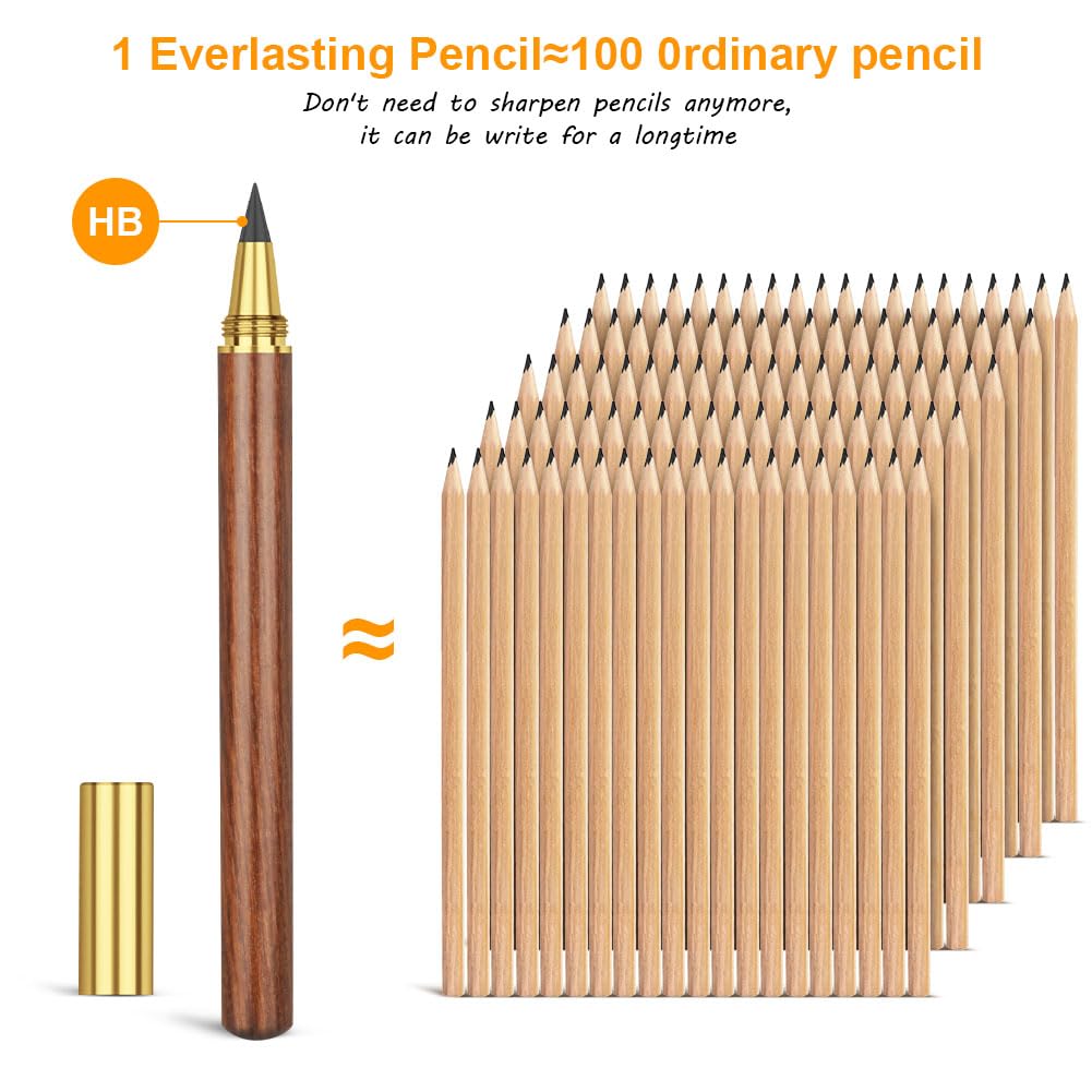 6-Pack Inkless Everlasting Sandalwood Pencils With 6 Extra Nibs - No Sharpening, Writes Like HB, Includes Eraser - View #2