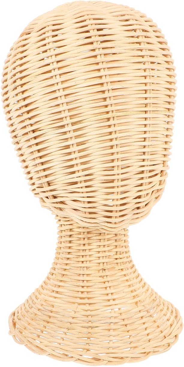 VOSAREA Rattan Mannequin Head Stand Wicker Hat Display Stand Hat Holder Woven Wig Rack for Home, Hair Salon, Showcase