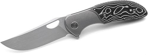 Miguron Knives Dromos - Cuchillo plegable de 3.5 pulgadas, hoja M390, mango de titanio, fibra de carbono, con incrustaciones de fibra de carbono,