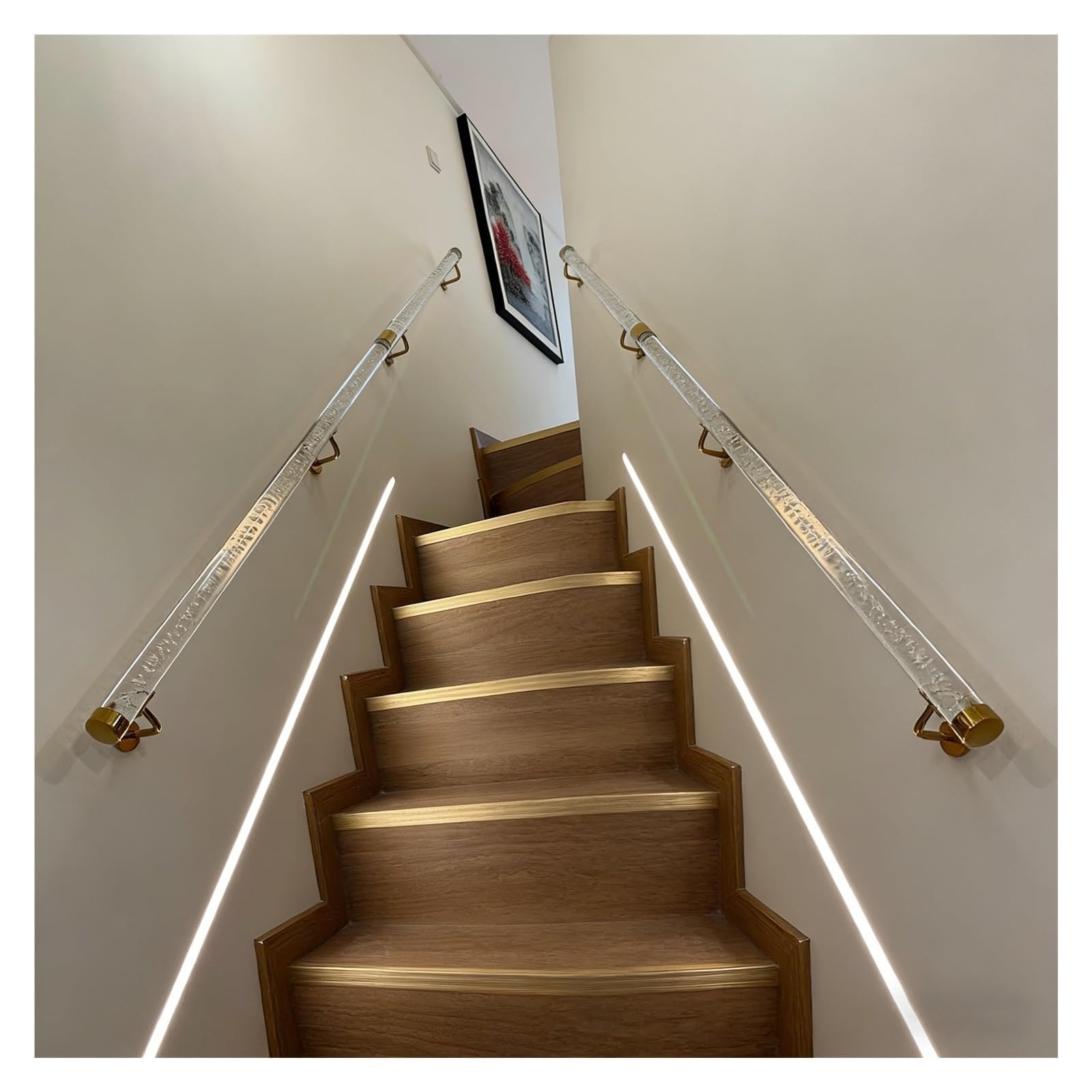 1.6ft-23ft Clear Acrylic Handrail for Stairs, Heavy Duty Non-Slip Transparent Indoor Staircase Handrail Complete Kit, Wall Mount Stair Railing, Custom Size(360cm/11.8ft)