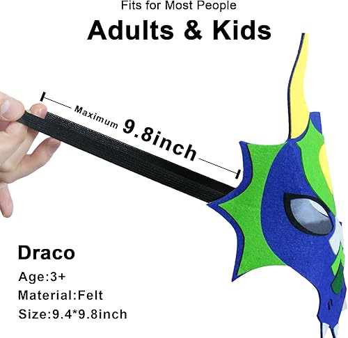 Miniatura 5 de iROLEWIN Paquete de 12 máscaras de dragón de fieltro para niños, recuerdos de fiesta, juguetes de dinosaurio, disfraces para niños y niñas, regalos