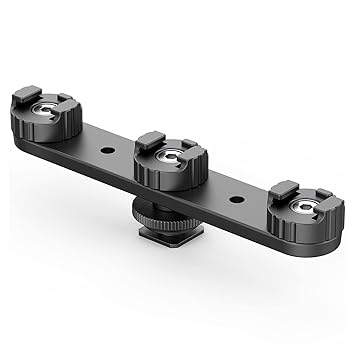 pekdi PT-23 Cold Shoe Bracket Vlog Expansion Bracket with 3 Cold Shoe Mounts 180� Rotatable for Mounting LED Video Light Microphone