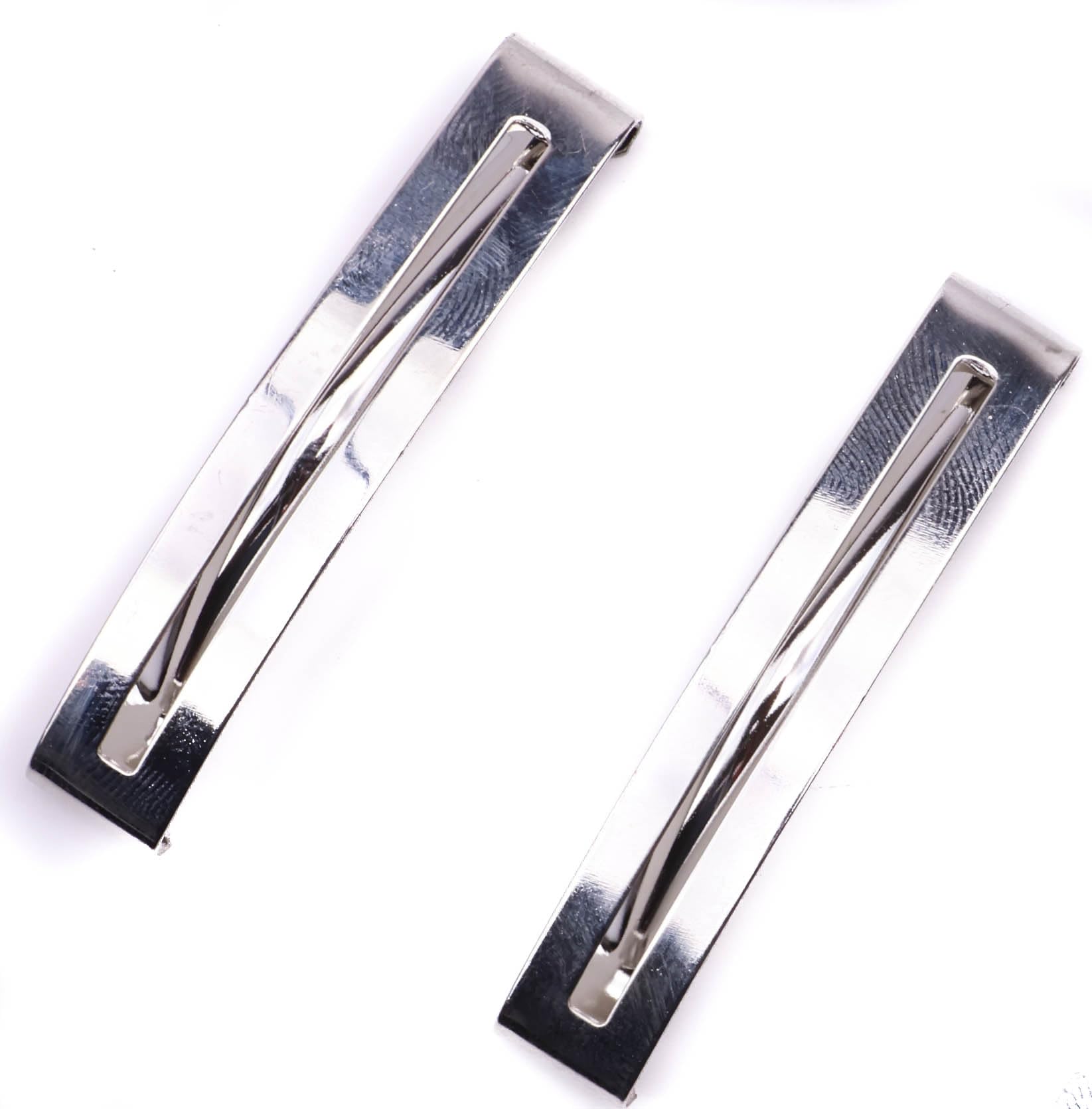 Mytoptrendz® 4 pcs Small Slim French Style Barrettes Hair Slides Double Bar Clip In Flat Thin Un Sprung Hair Clips Grips Classic Women Girls Hair Accessory (Straigh Style 4- Silver) - Image 4
