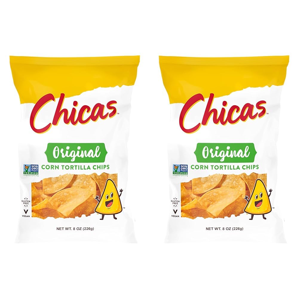 ChicasOriginal Corn Tortilla Chips, Seasoned with Sea Salt & Hint of Bright Citrus, No Cholesterol or Trans Fat, Gluten Free & Vegan, 8-Ounce Bag (Pack of 2)