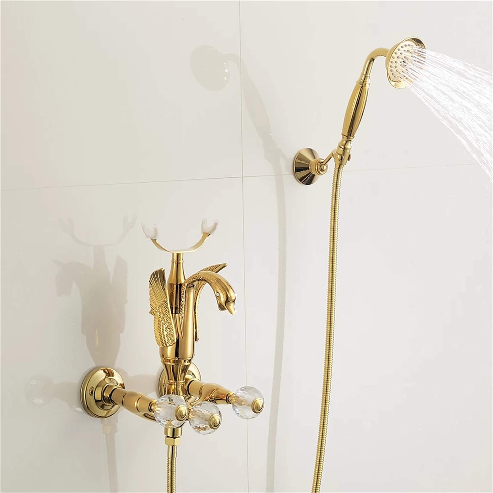 BHGFYXBS Shower, Bathtub Faucets, Luxury Gold Brass Bathroom Faucet Mixer Tap, Wall Mounted Hand Held Shower Head Kit Shower Faucet Sets,Gold,Gold