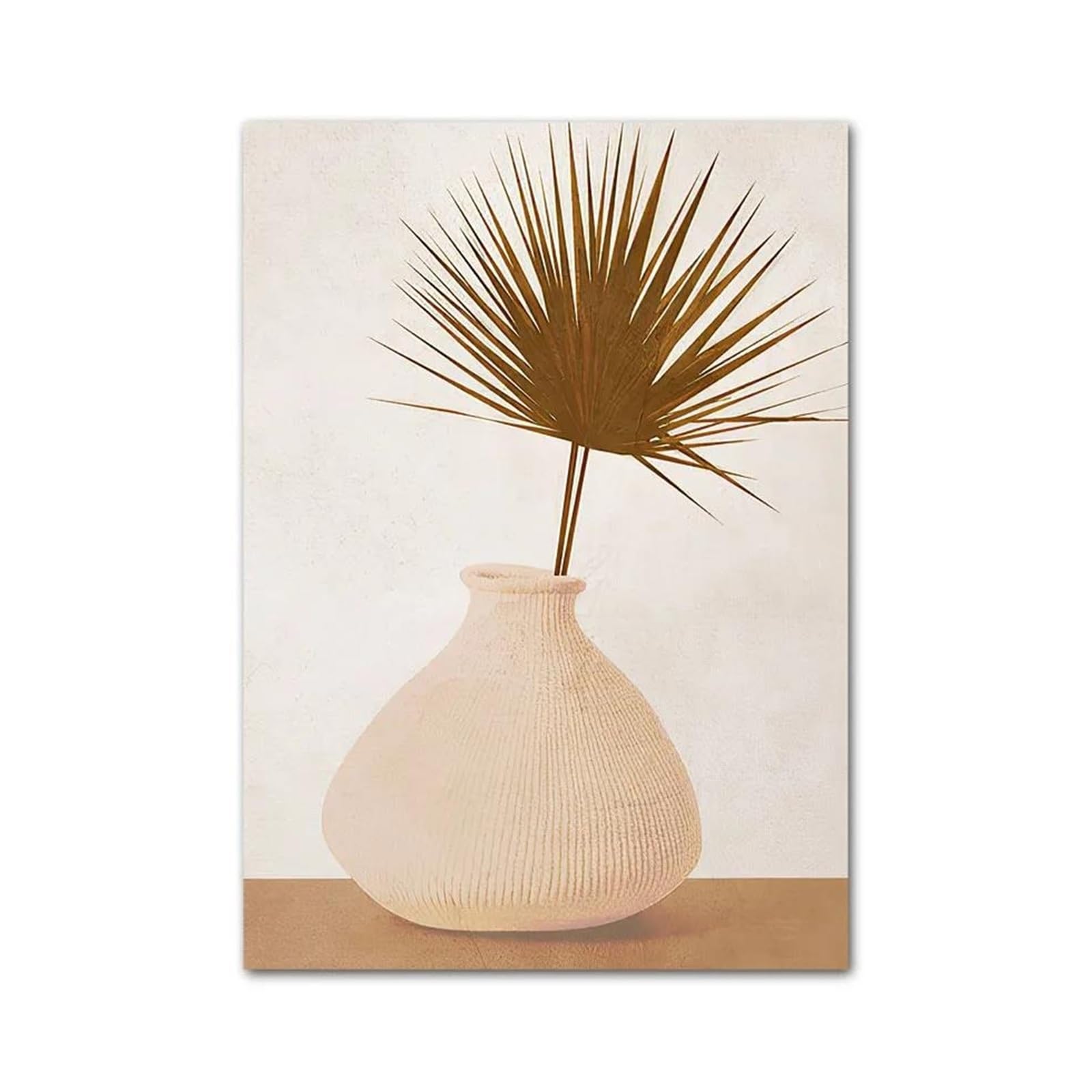 Impression sur toile de qualité supérieure vase et feuille de palmier bohème