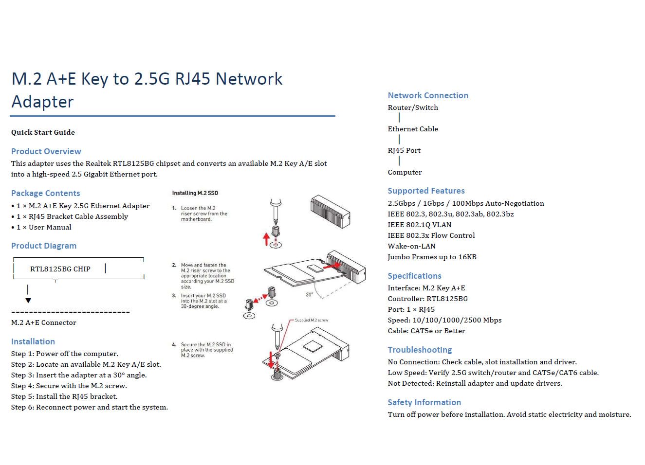 DollaTek M.2 EA Key Gigabit LAN Ethernet karta 2.5G Single Port Multi Gigabit adapter sieciowy